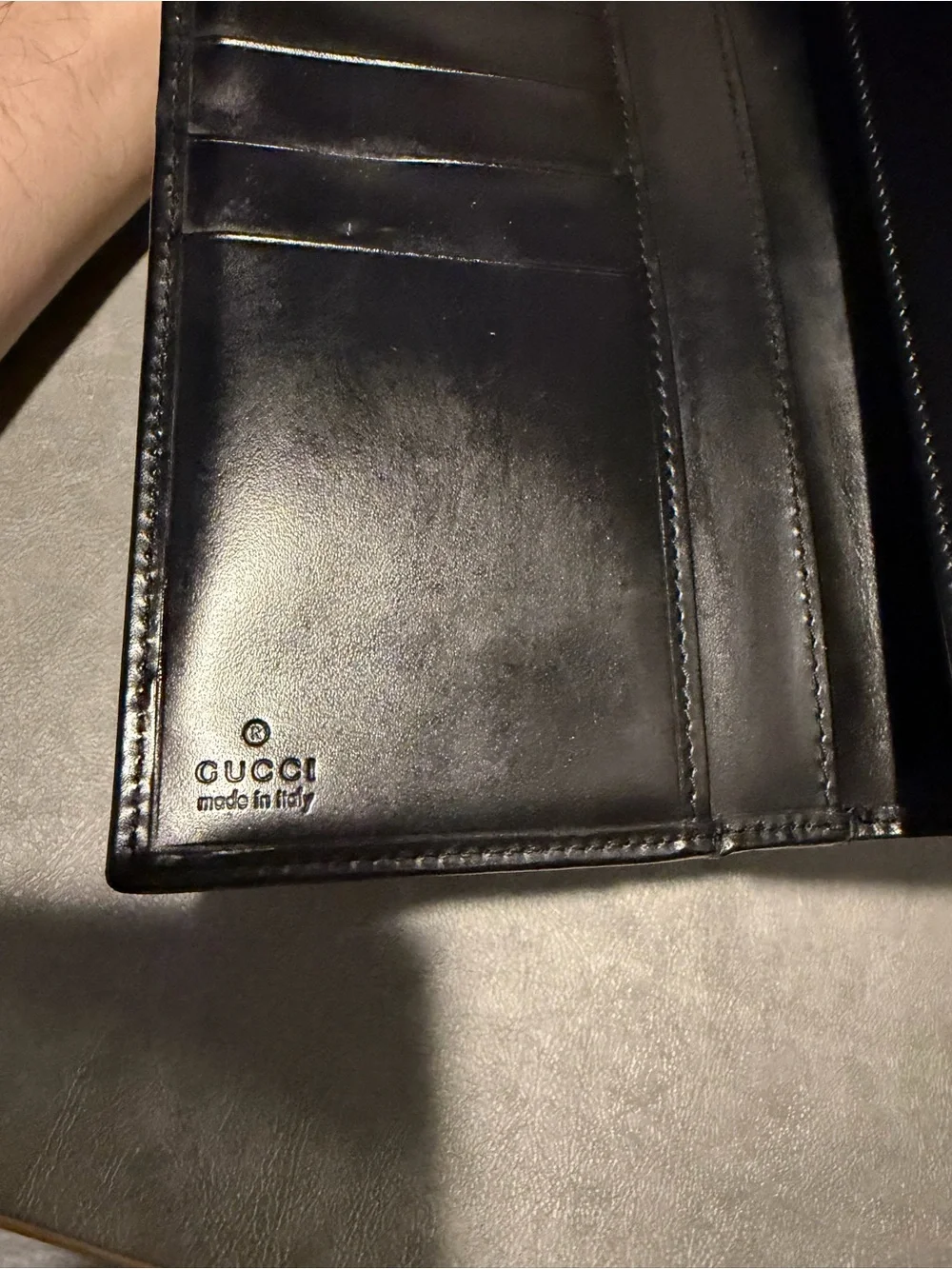 Gucci Black Leather Long Card Holder with Silver Signature Clasp
